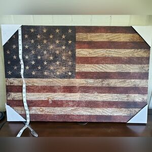 New American flag painted wood decor red, navy, tan 30" x 20 1/2" x  1"